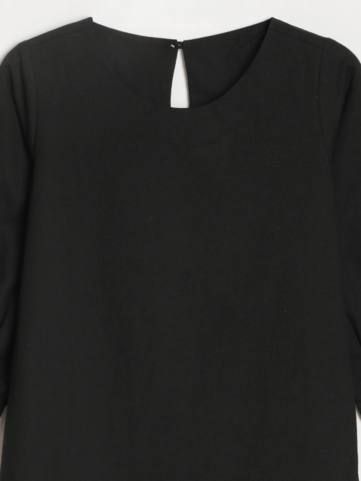 Women Black Airy Linen Puff Sleeve Long Kurta