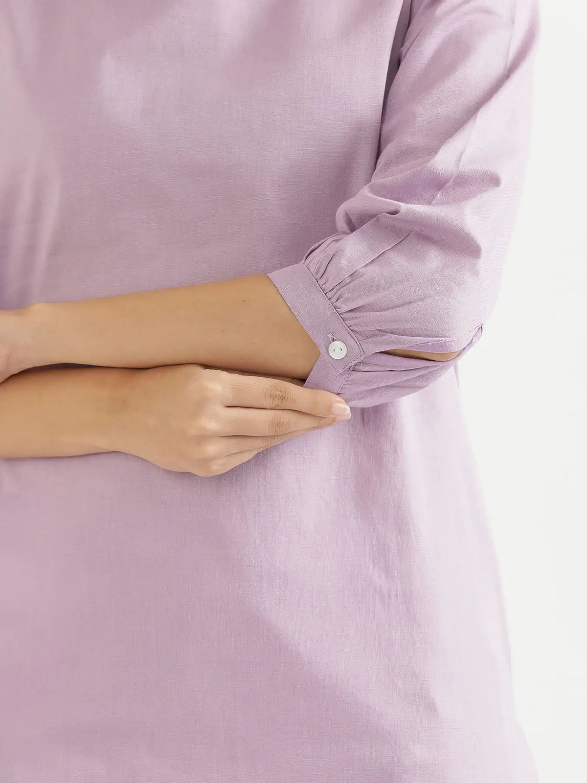 Women Lilac Airy Linen Puff Sleeve Long Kurta