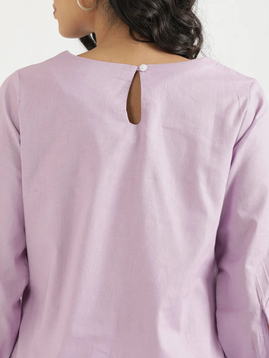 Women Lilac Airy Linen Puff Sleeve Long Kurta