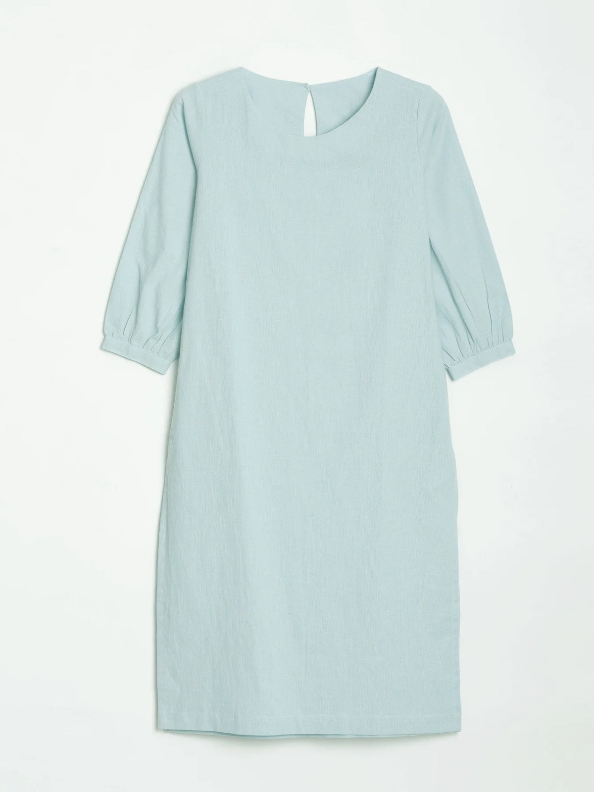 Women Sky Blue Airy Linen Puff Sleeve Long Kurta
