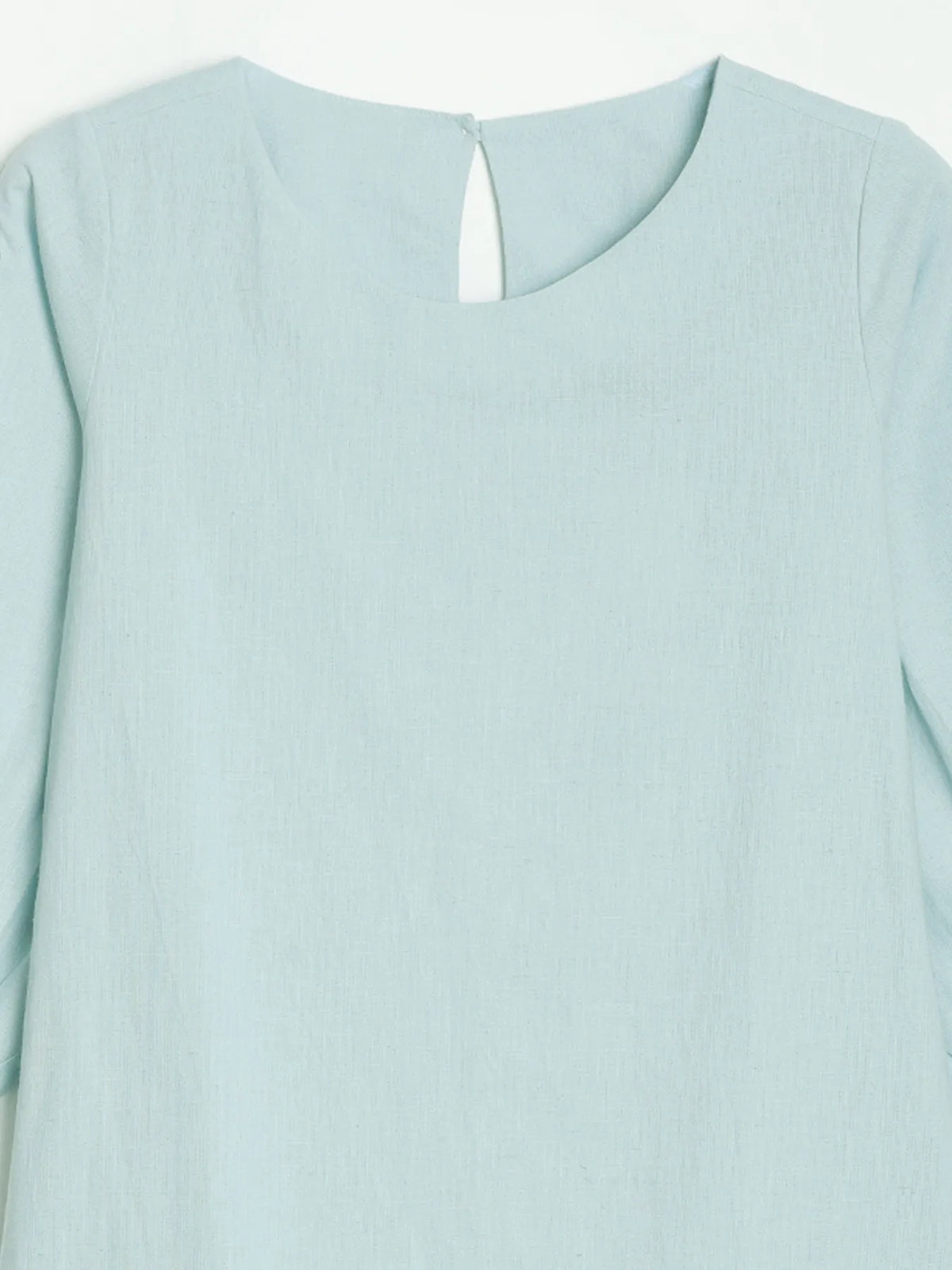 Women Sky Blue Airy Linen Puff Sleeve Long Kurta