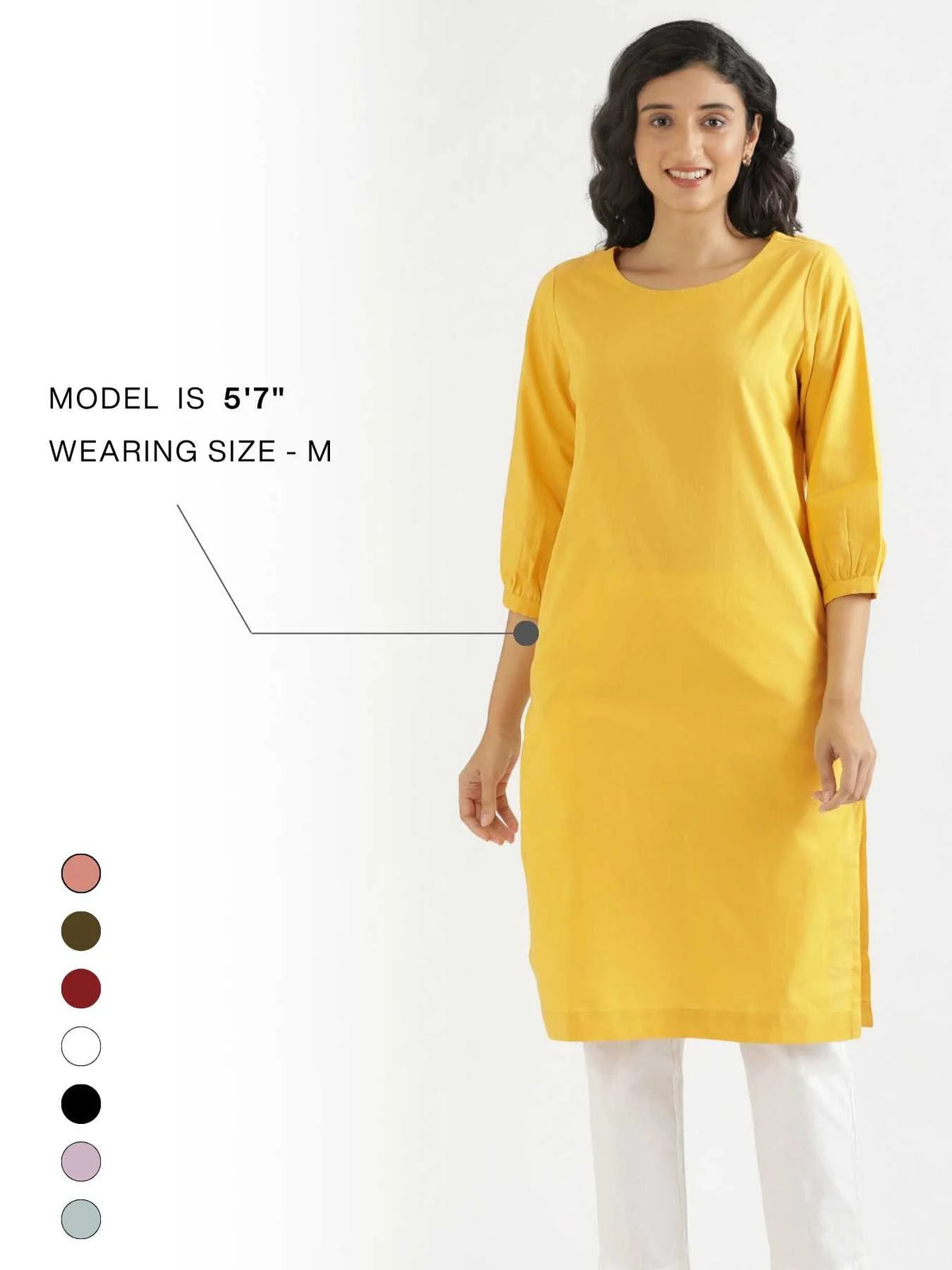 Women Yellow Airy Linen Puff Sleeve Long Kurta