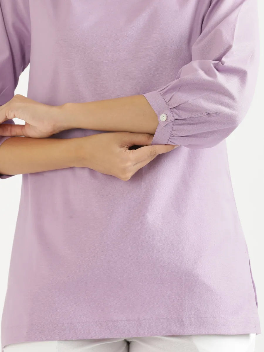 Women Lilac Airy Linen Puff Sleeve Short Kurta