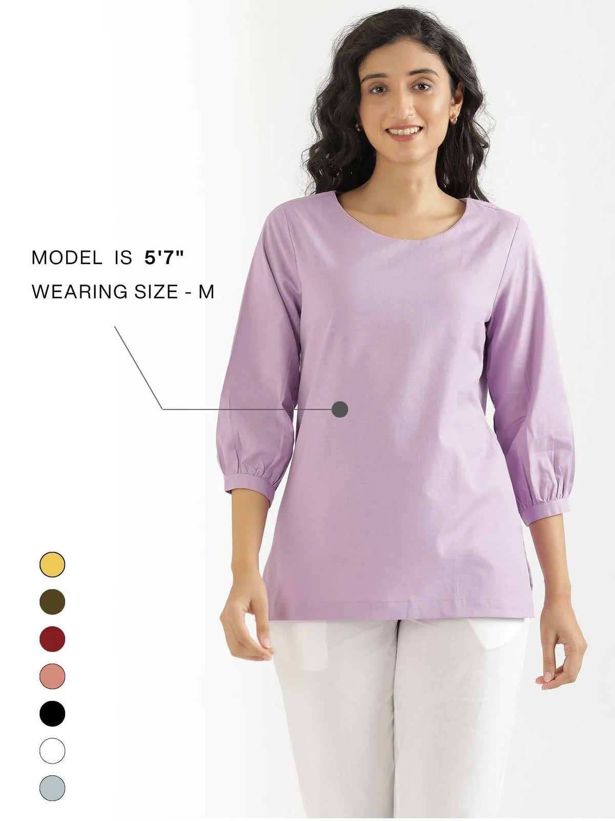 Women Lilac Airy Linen Puff Sleeve Short Kurta