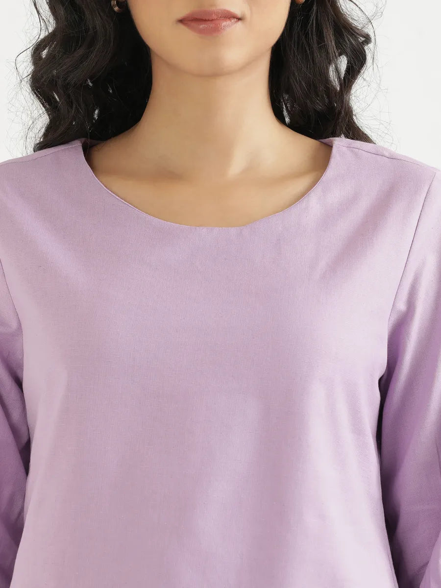 Women Lilac Airy Linen Puff Sleeve Short Kurta