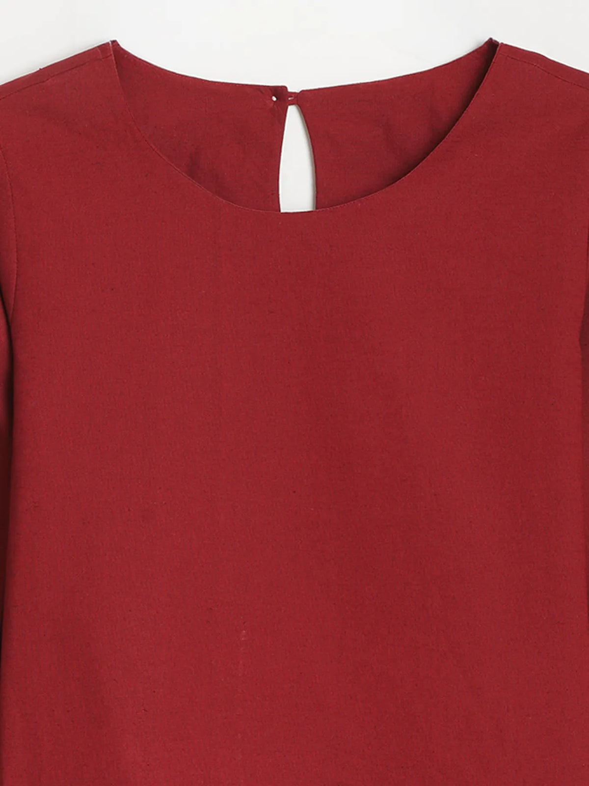 Women Maroon Airy Linen Puff Sleeve Short Kurta