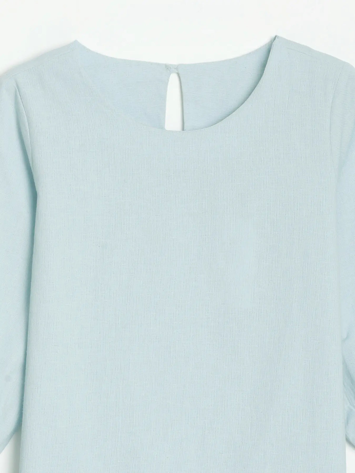 Women Sky Blue Airy Linen Puff Sleeve Short Kurta