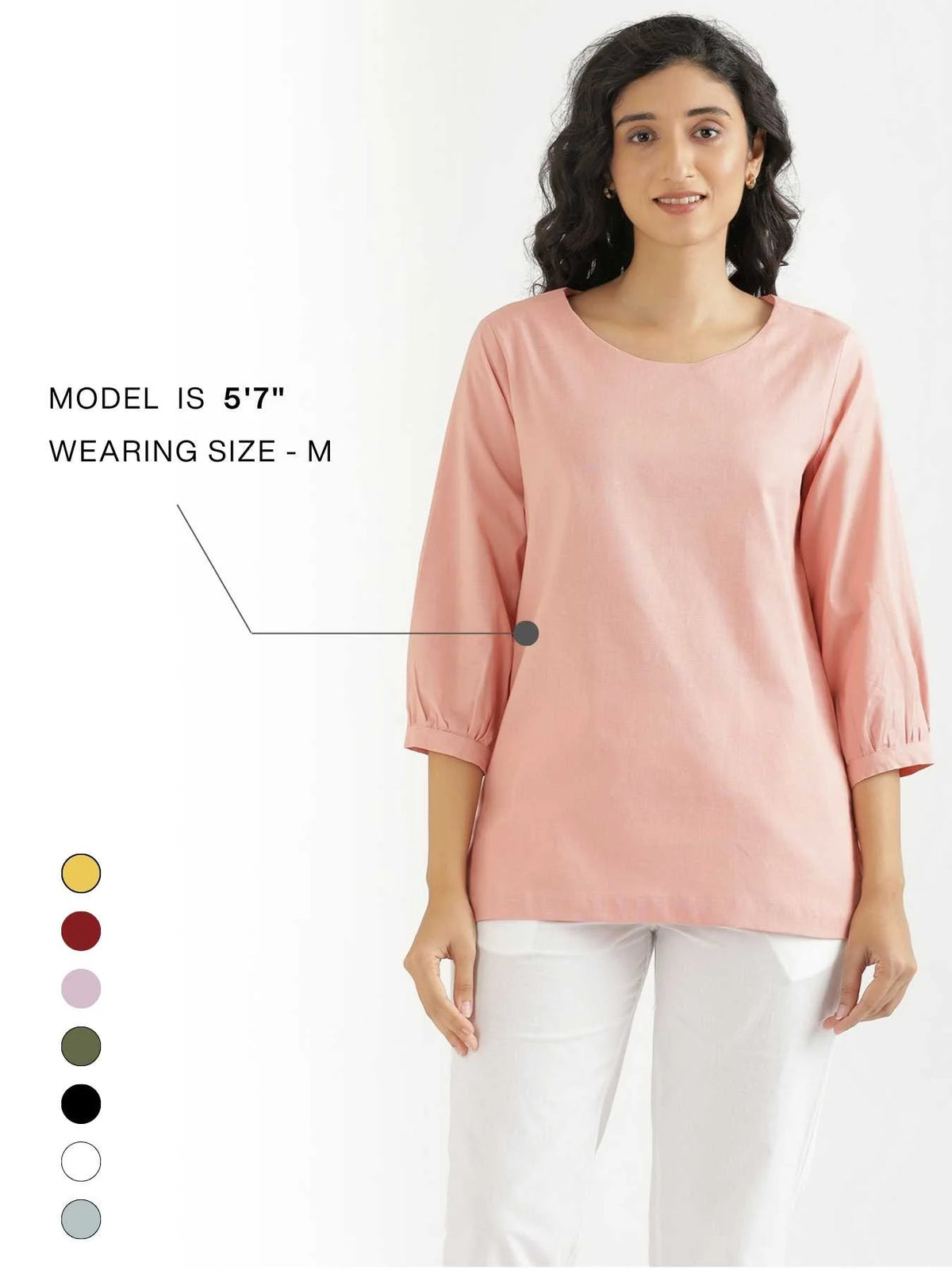 Women Salmon Pink Airy Linen Puff Sleeve Short Kurta