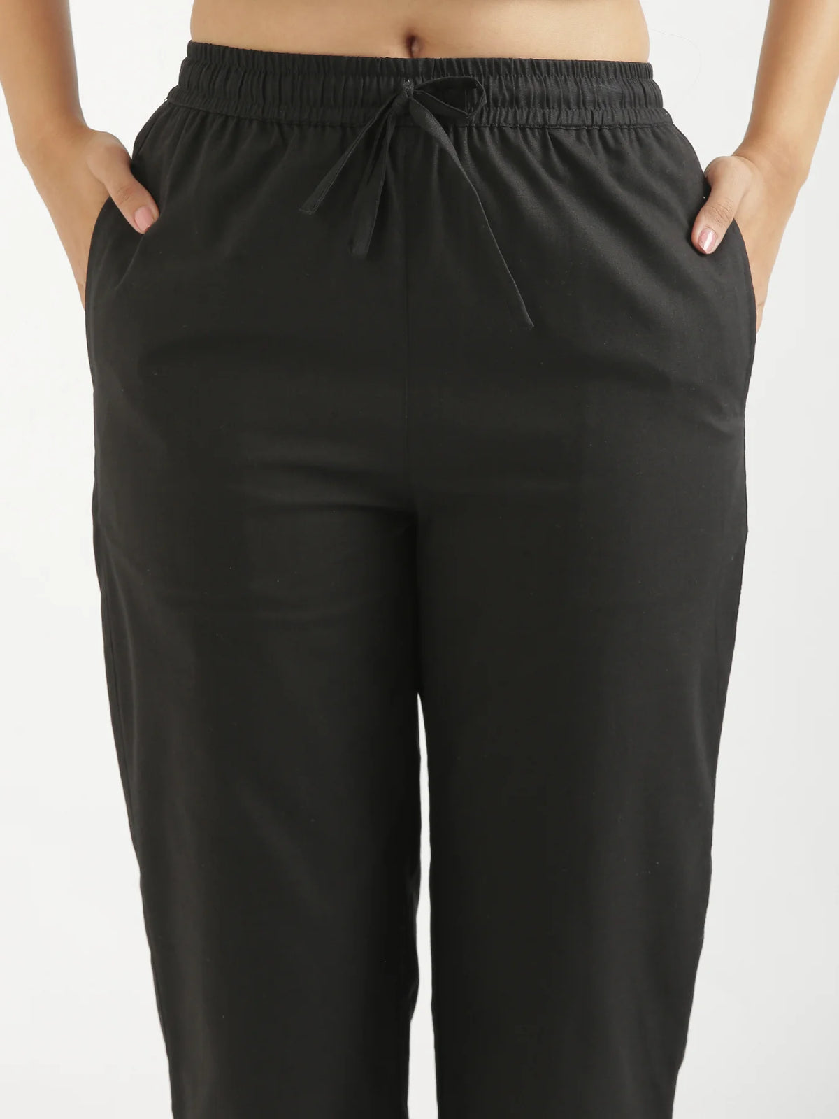 Women Black Airy Linen Relaxed Straight Pant