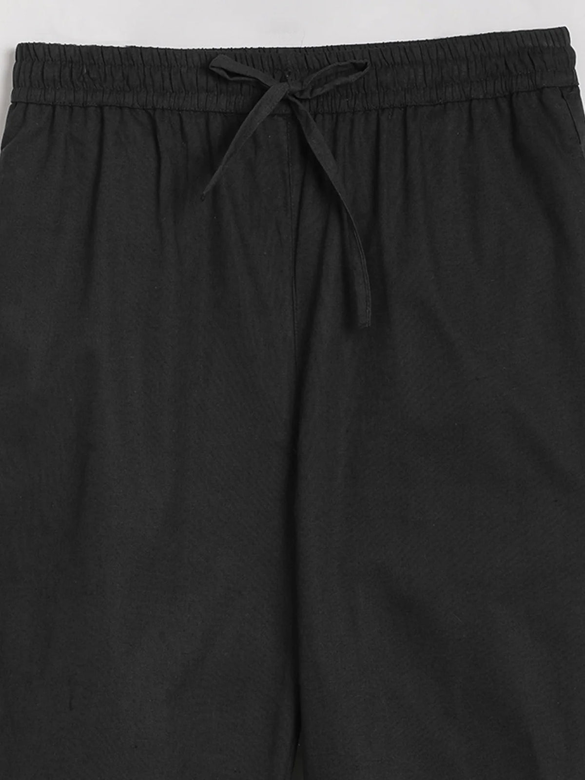 Women Black Airy Linen Relaxed Straight Pant