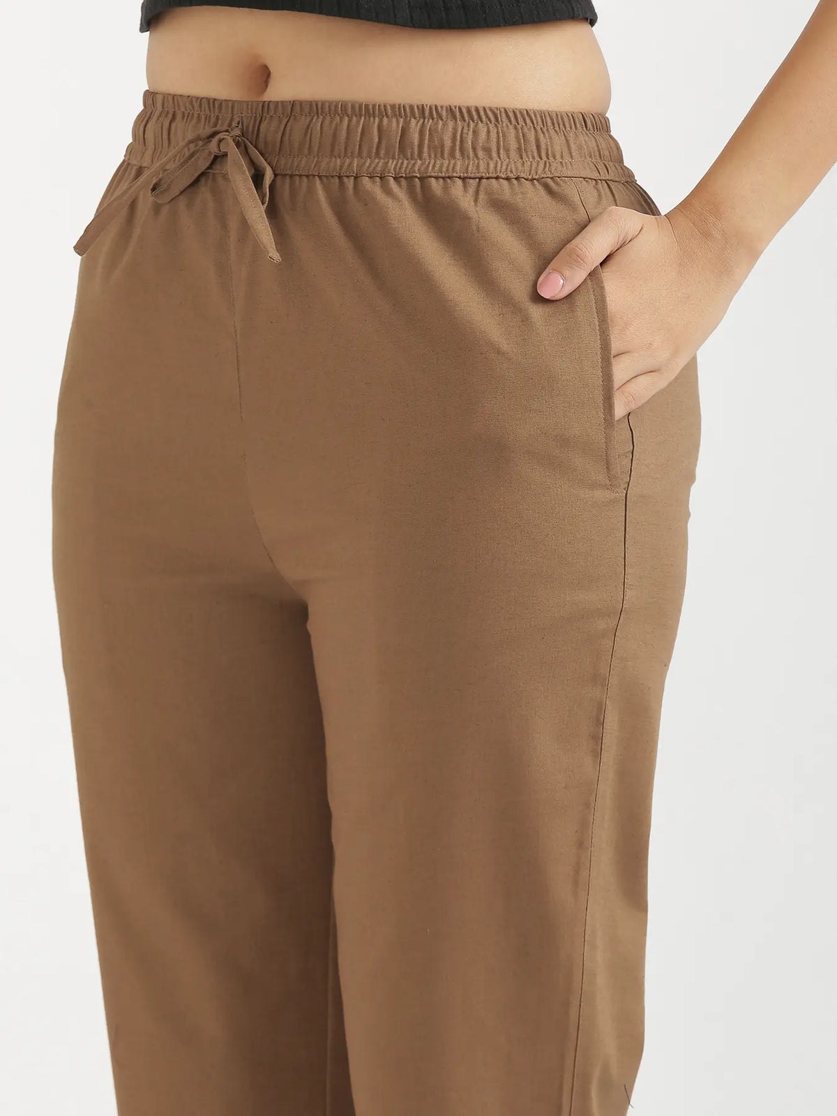 Women Coffee Brown Airy Linen Relaxed Straight Pant