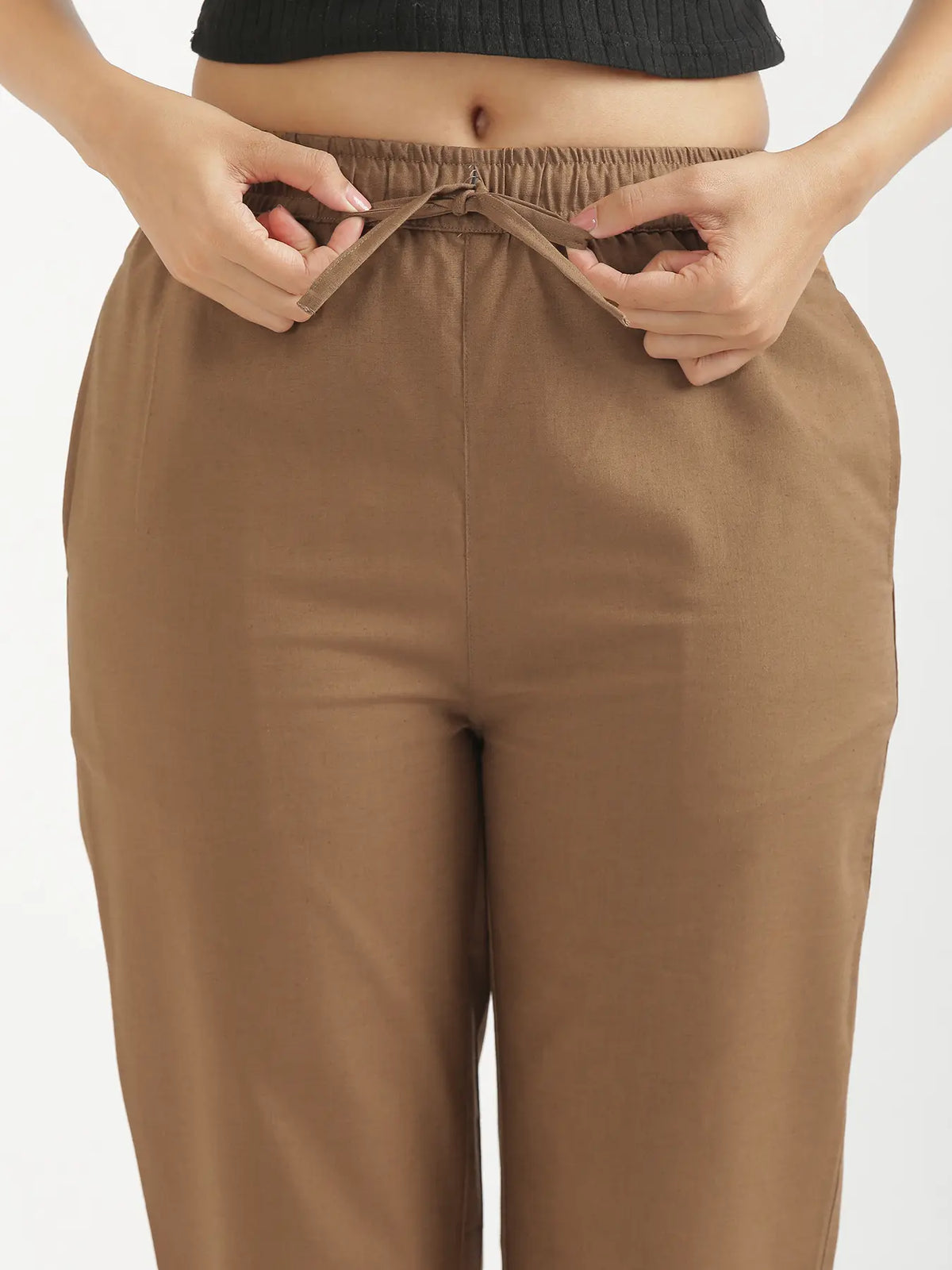 Women Coffee Brown Airy Linen Relaxed Straight Pant