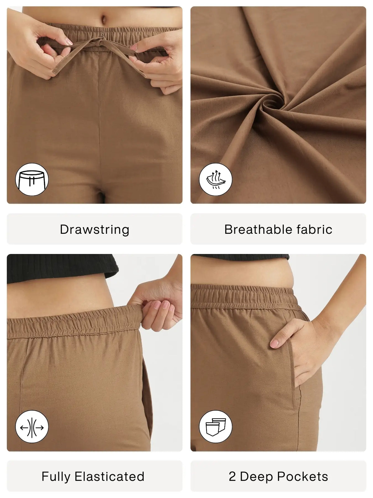 Women Coffee Brown Airy Linen Relaxed Straight Pant