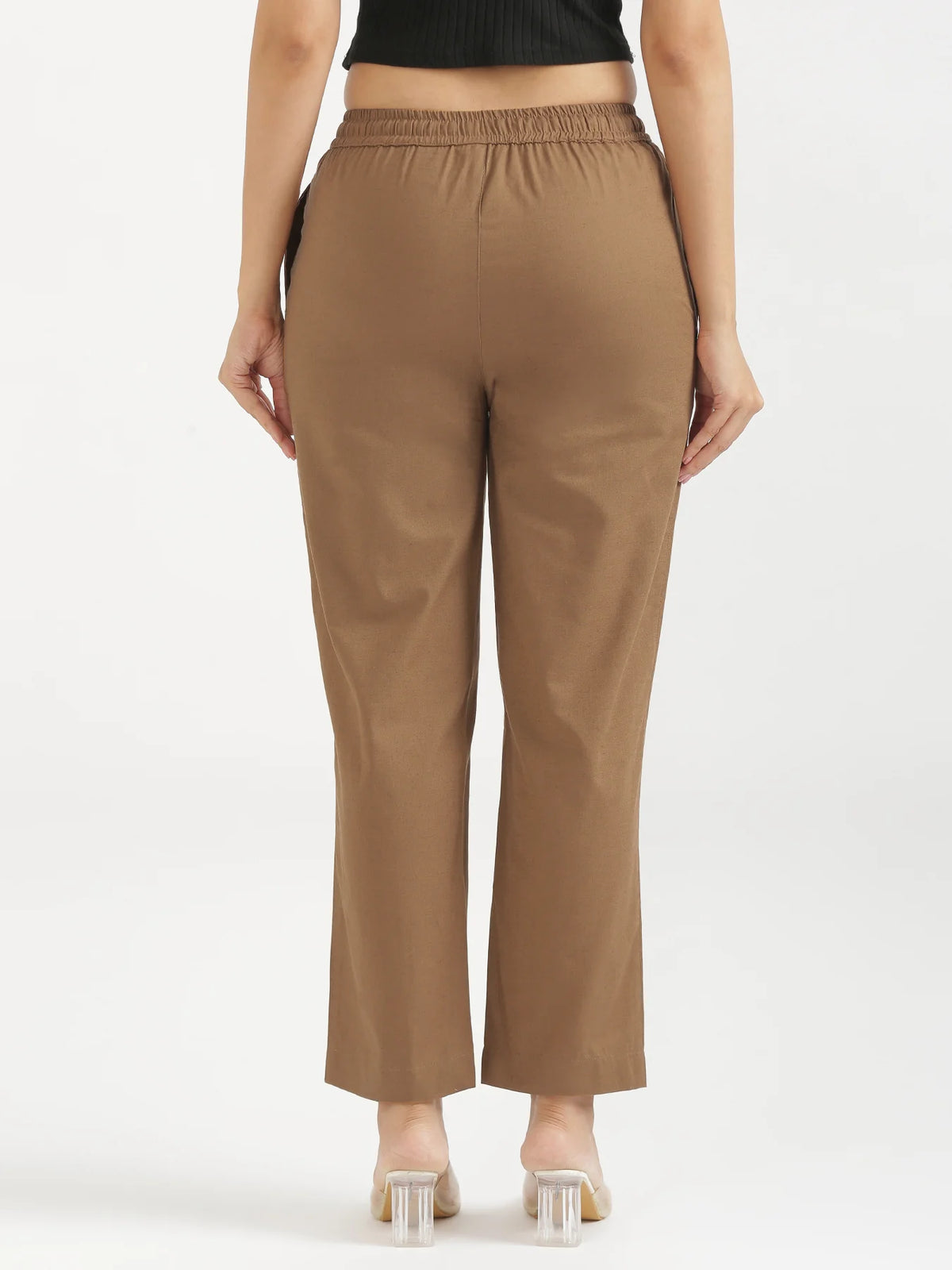 Women Coffee Brown Airy Linen Relaxed Straight Pant