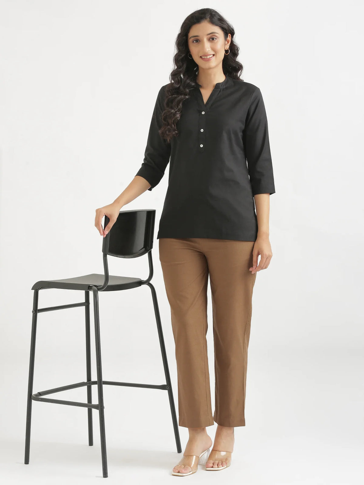 Women Coffee Brown Airy Linen Relaxed Straight Pant