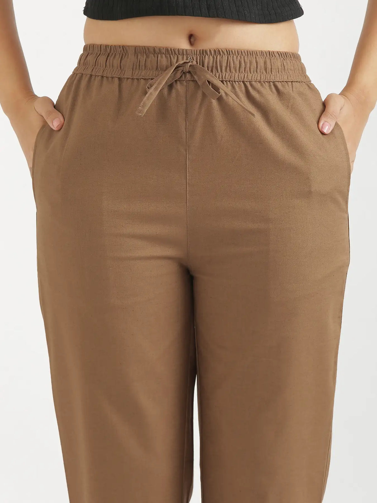 Women Coffee Brown Airy Linen Relaxed Straight Pant