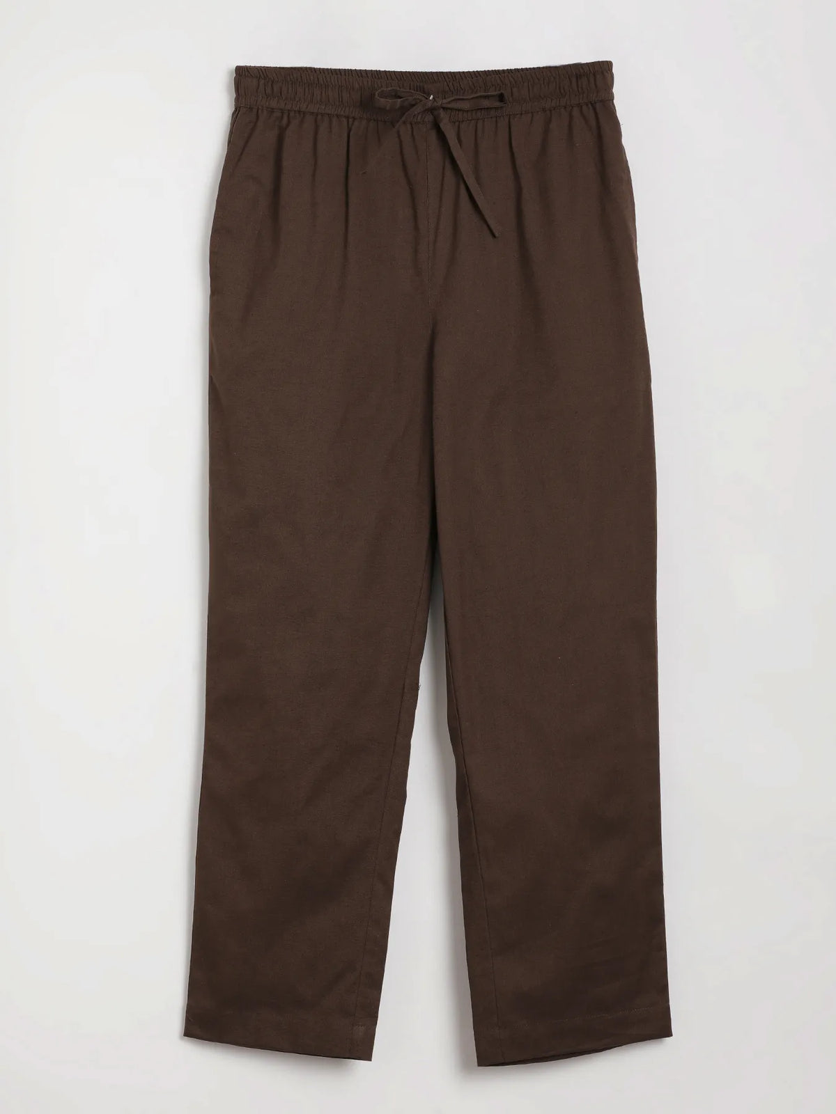 Women Dark Brown Airy Linen Relaxed Straight Pant