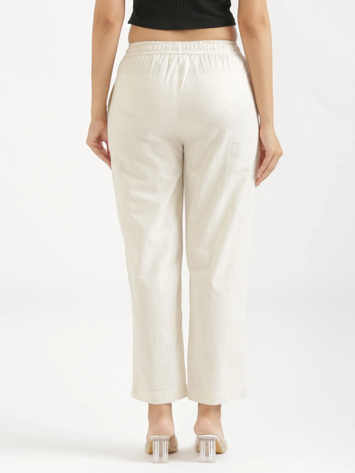 Women Ecru Airy Linen Relaxed Straight Pant