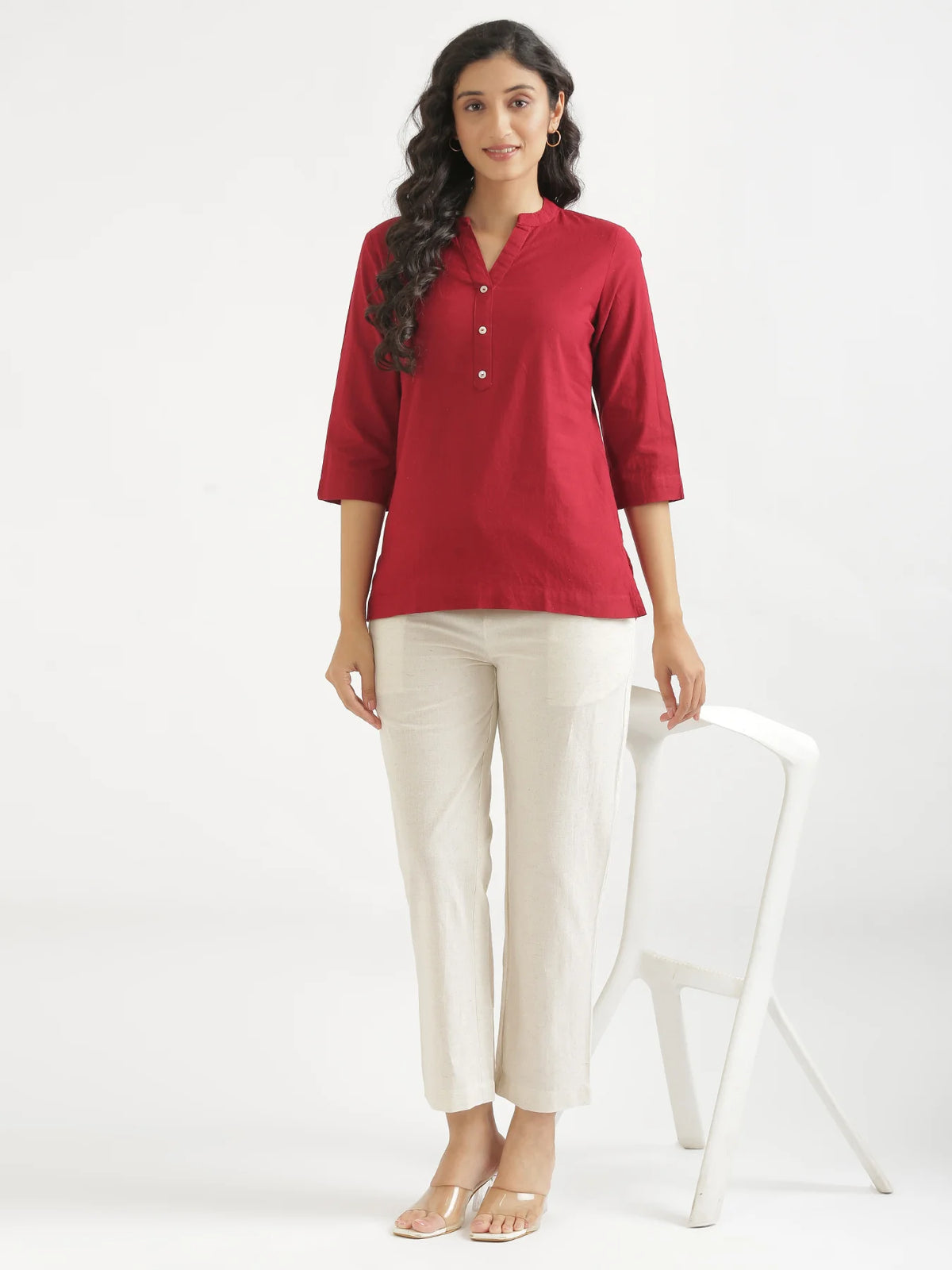 Women Ecru Airy Linen Relaxed Straight Pant