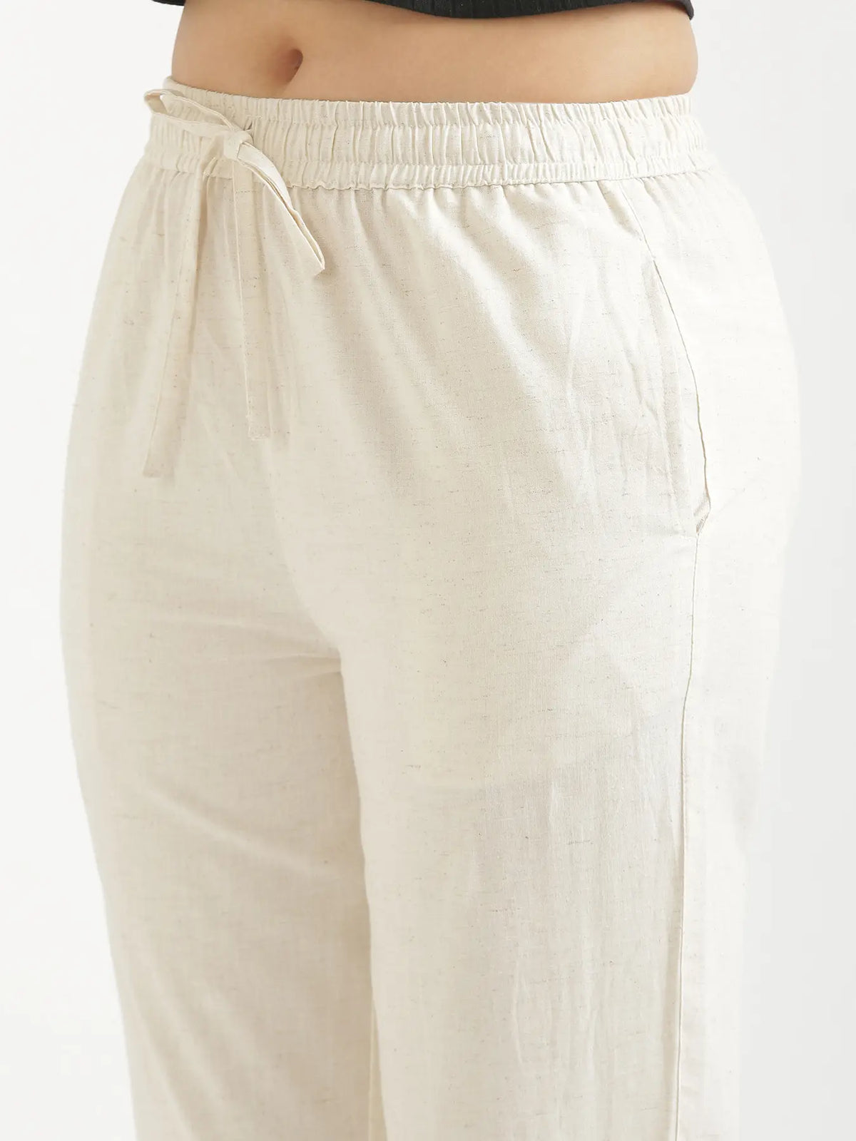Women Ecru Airy Linen Relaxed Straight Pant