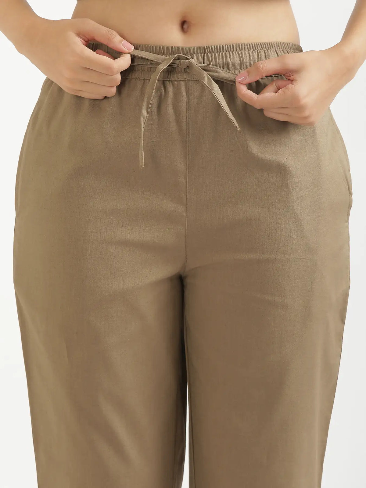 Women Khakhi Airy Linen Relaxed Straight Pant