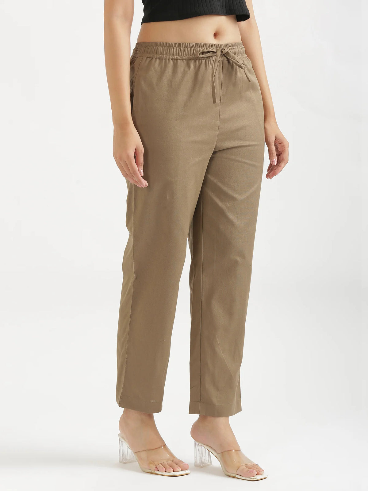 Women Khakhi Airy Linen Relaxed Straight Pant