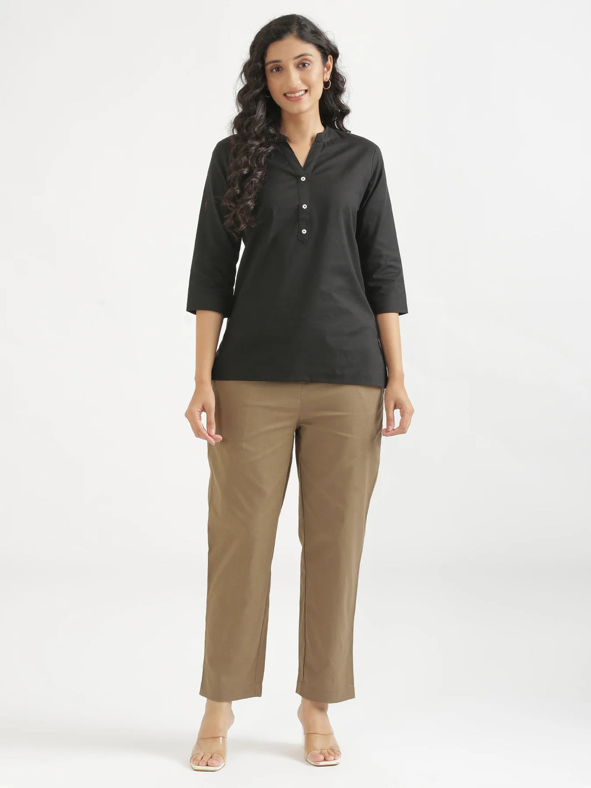 Women Khakhi Airy Linen Relaxed Straight Pant