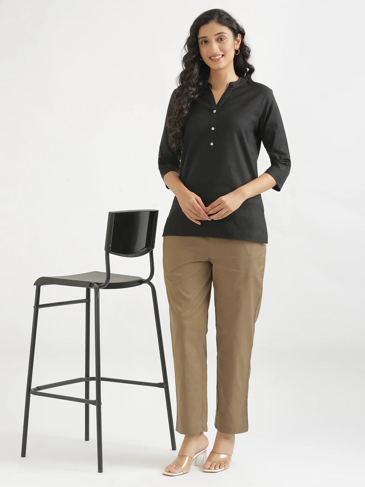 Women Khakhi Airy Linen Relaxed Straight Pant