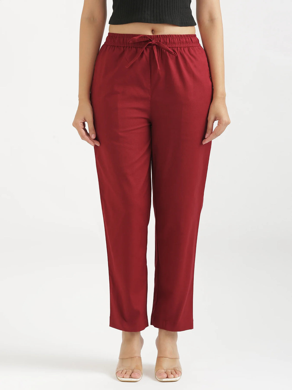Women Maroon Airy Linen Relaxed Straight Pant
