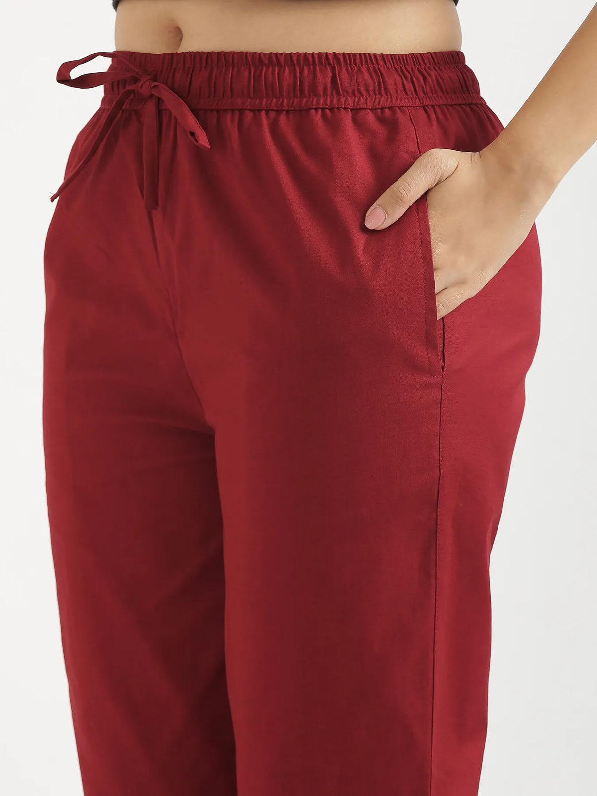 Women Maroon Airy Linen Relaxed Straight Pant