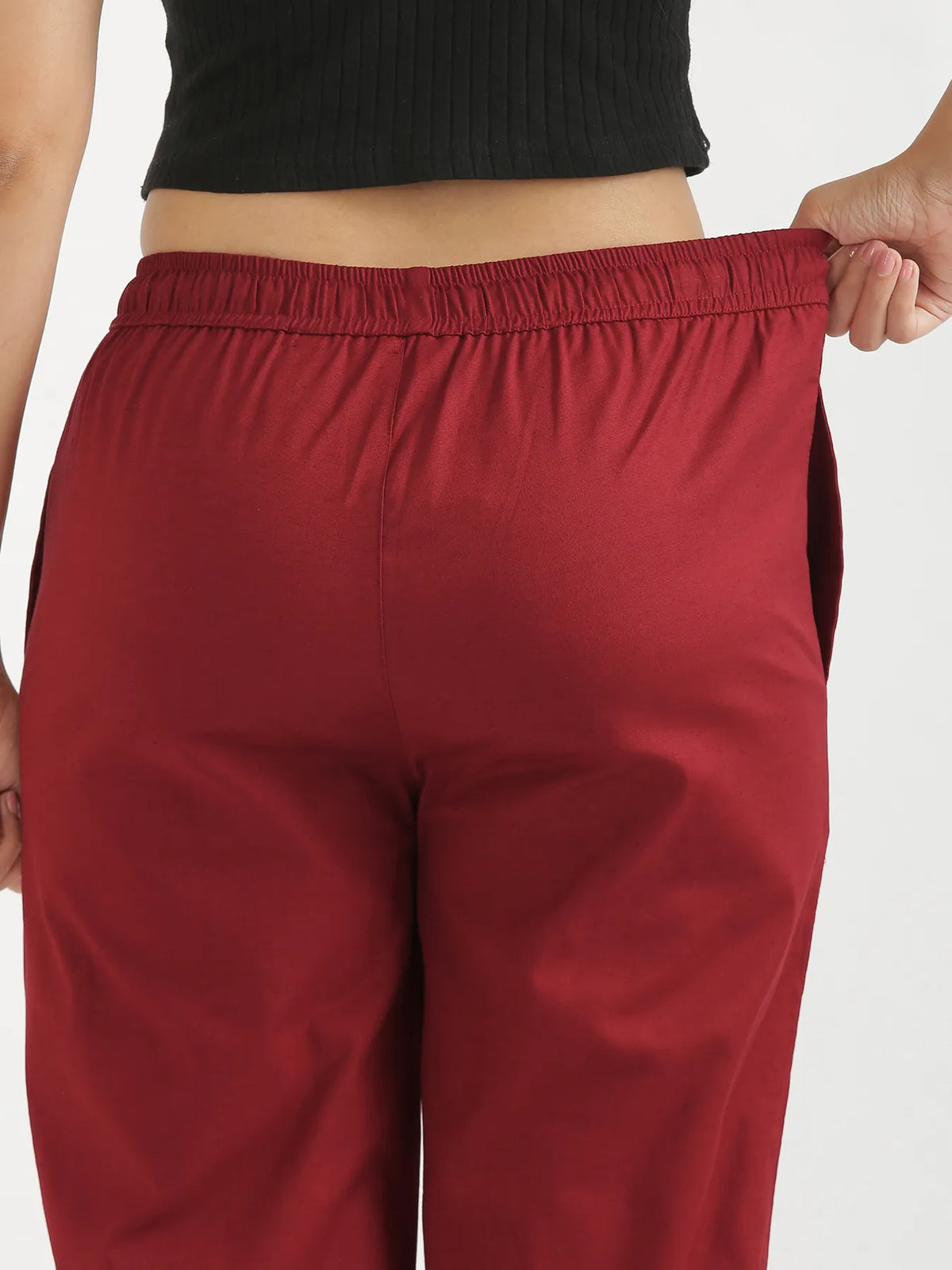 Women Maroon Airy Linen Relaxed Straight Pant