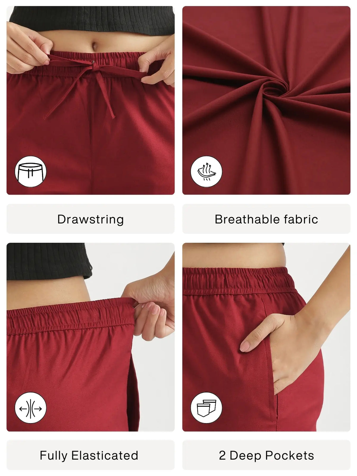 Women Maroon Airy Linen Relaxed Straight Pant