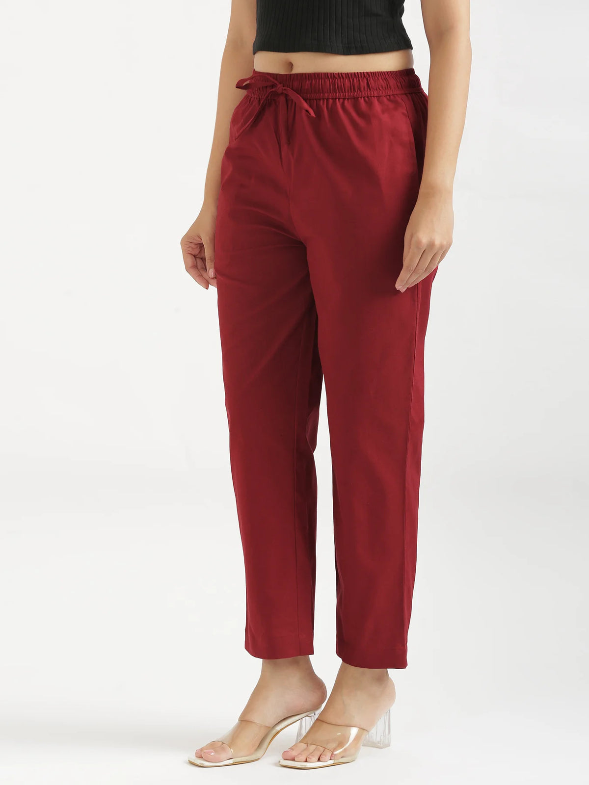 Women Maroon Airy Linen Relaxed Straight Pant