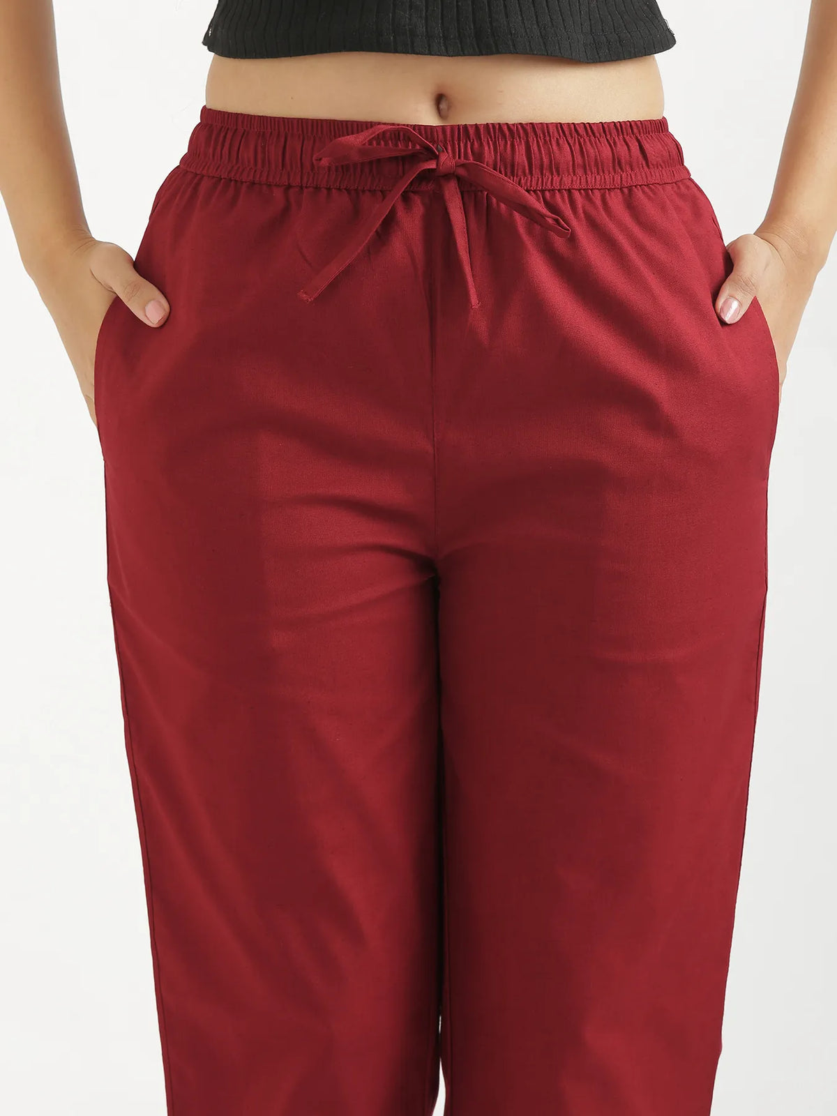 Women Maroon Airy Linen Relaxed Straight Pant