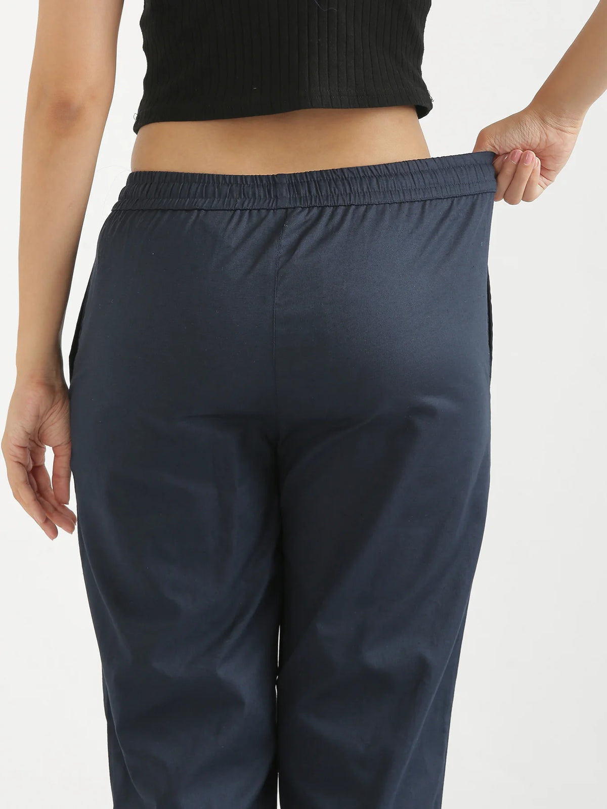 Women Navy Blue Airy Linen Relaxed Straight Pant