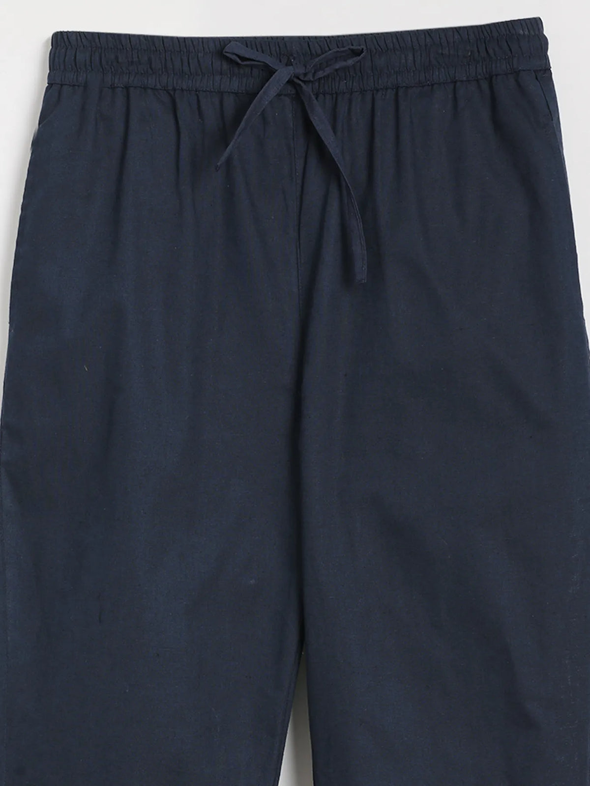 Women Navy Blue Airy Linen Relaxed Straight Pant