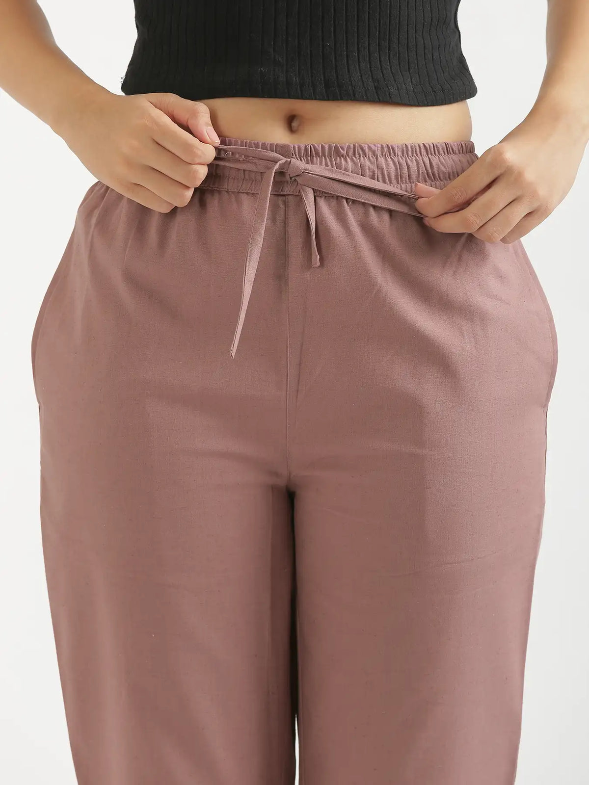 Women Rose Taupe Airy Linen Relaxed Straight Pant
