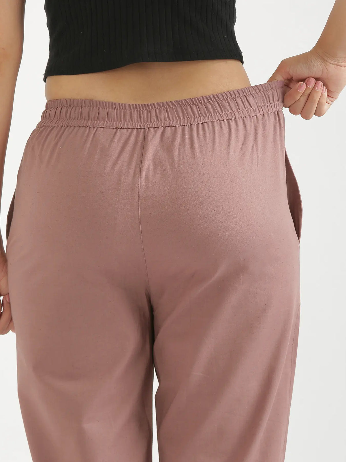 Women Rose Taupe Airy Linen Relaxed Straight Pant