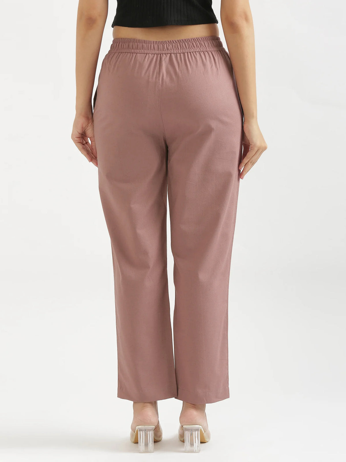 Women Rose Taupe Airy Linen Relaxed Straight Pant