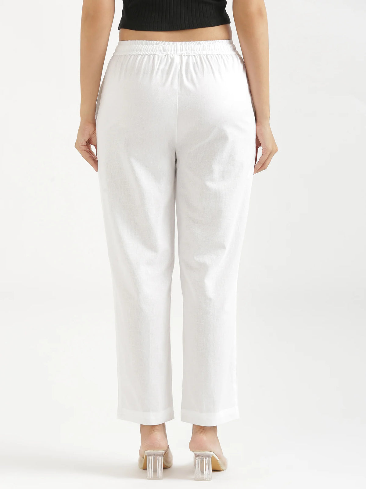Women White Airy Linen Relaxed Straight Pant