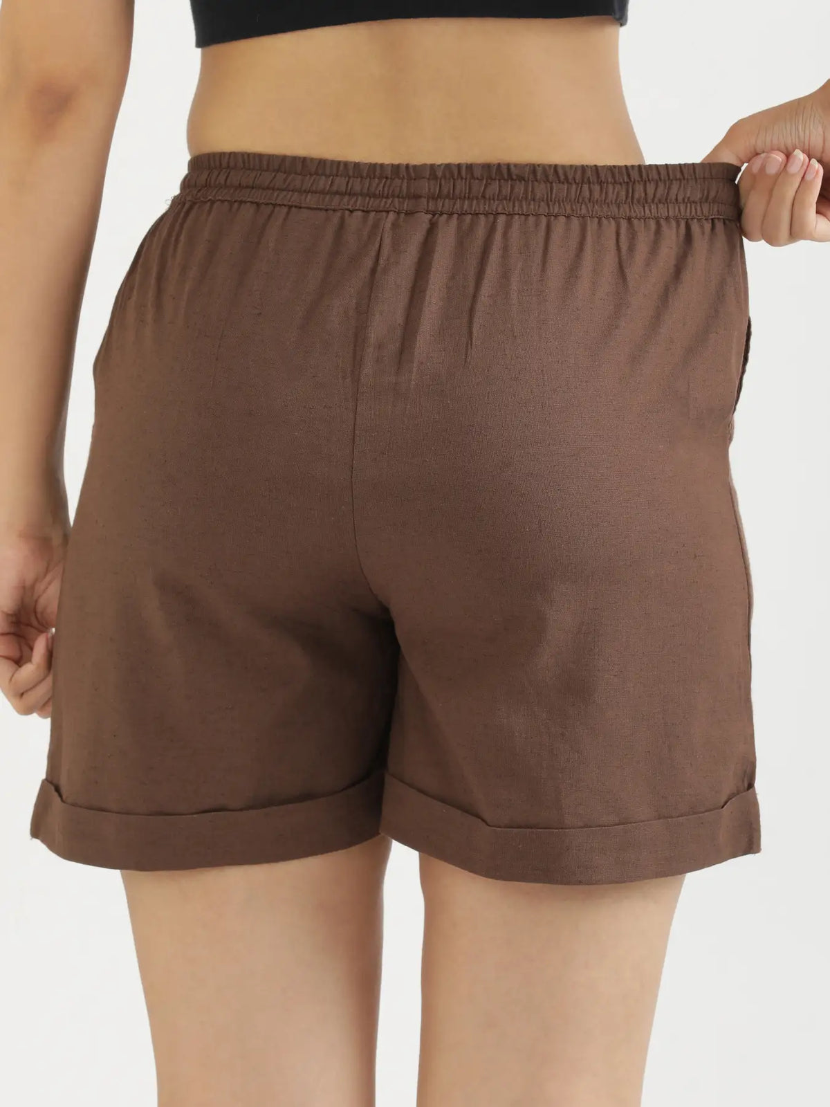 Women Dark Brown Airy Linen Shorts