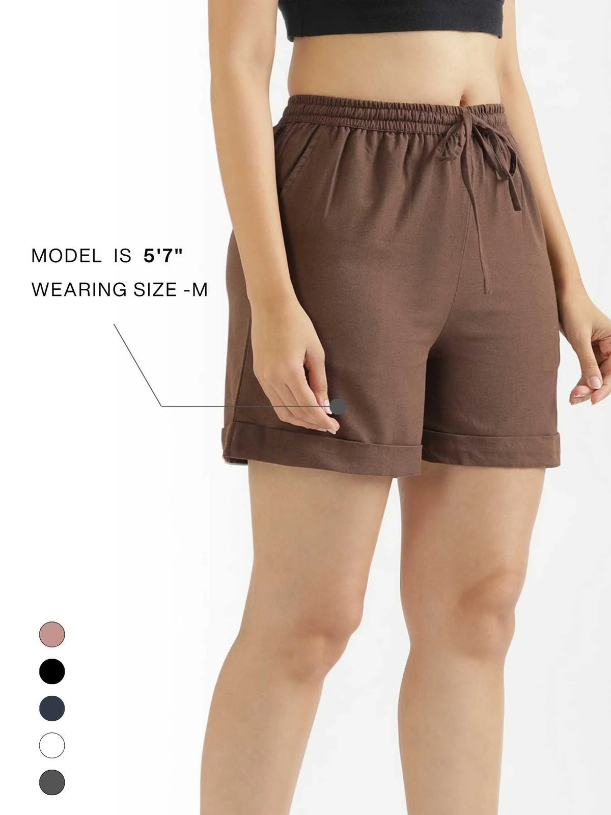 Women Dark Brown Airy Linen Shorts
