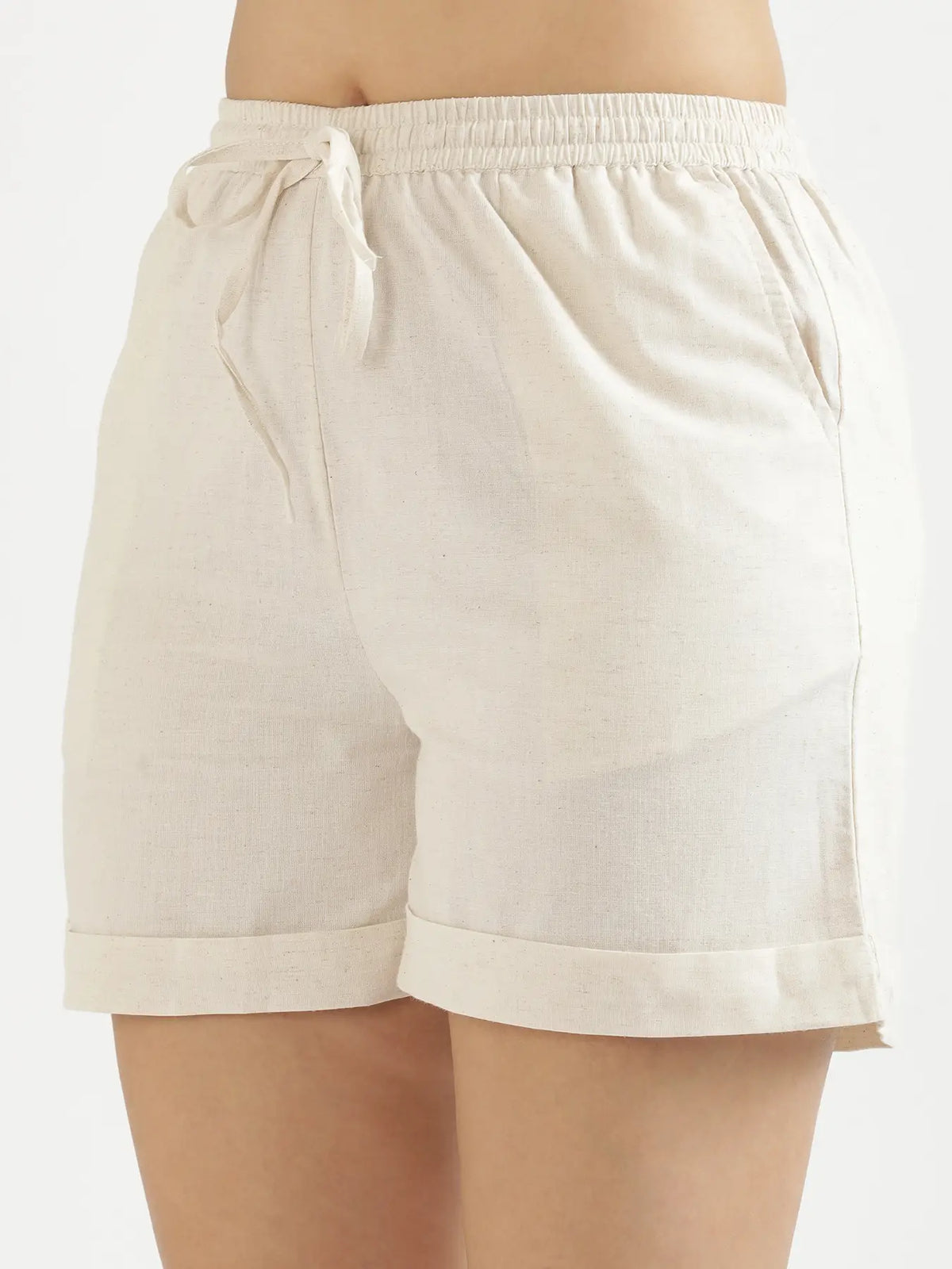 Women Ecru Airy Linen Shorts