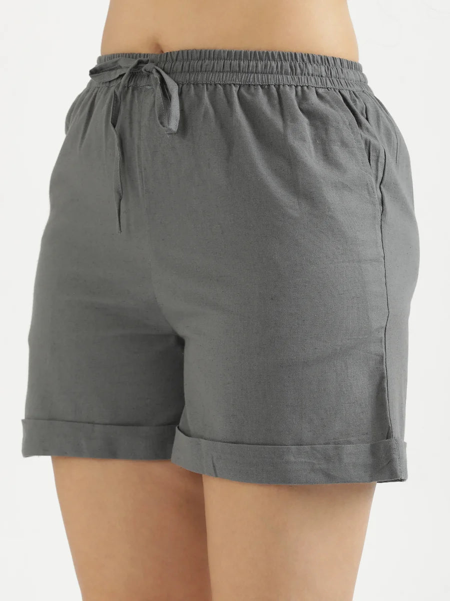 Women German Grey Airy Linen Shorts