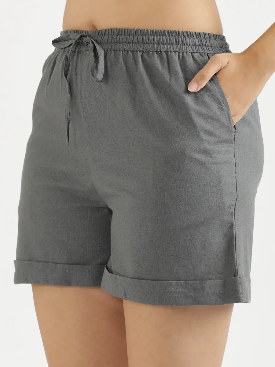 Women German Grey Airy Linen Shorts