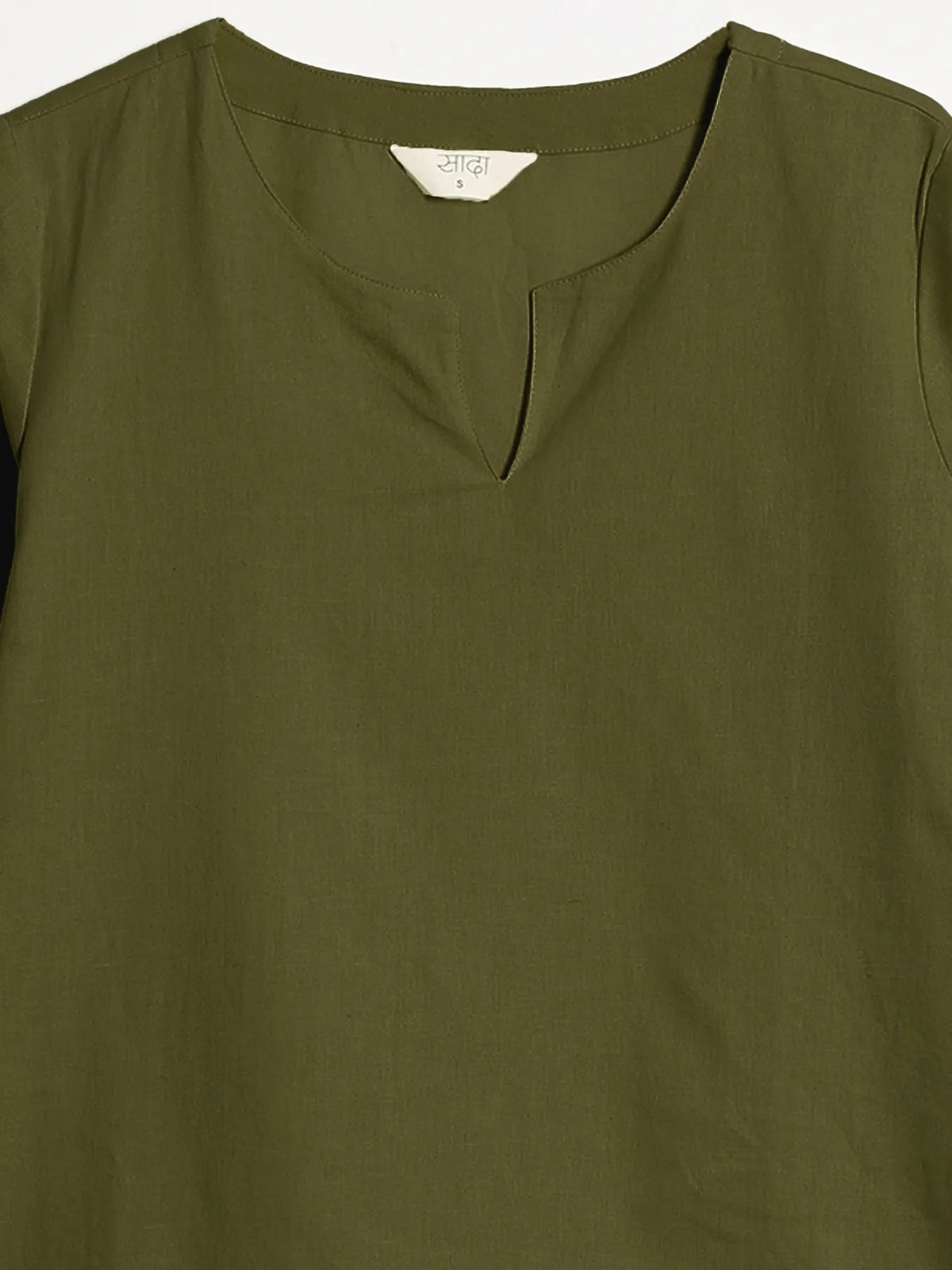 Women Olive Green Airy Linen Split Neck Short Kurta