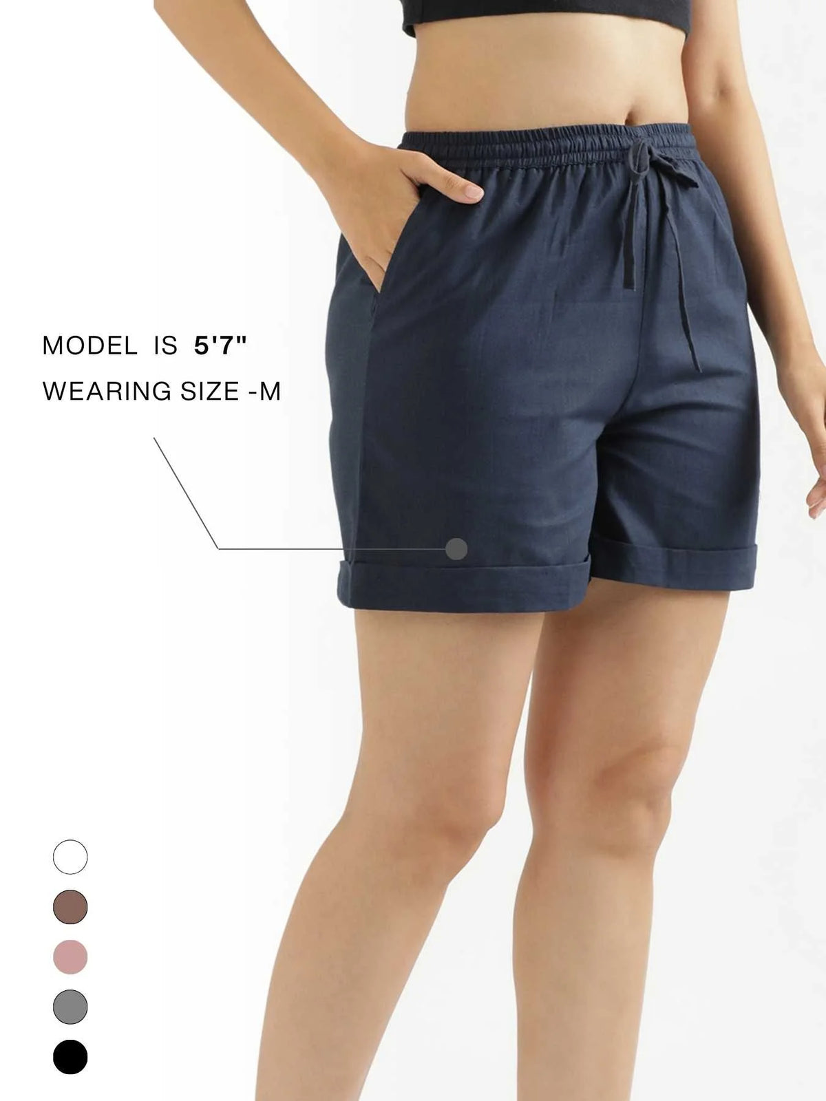 Women Navy Blue Airy Linen Shorts