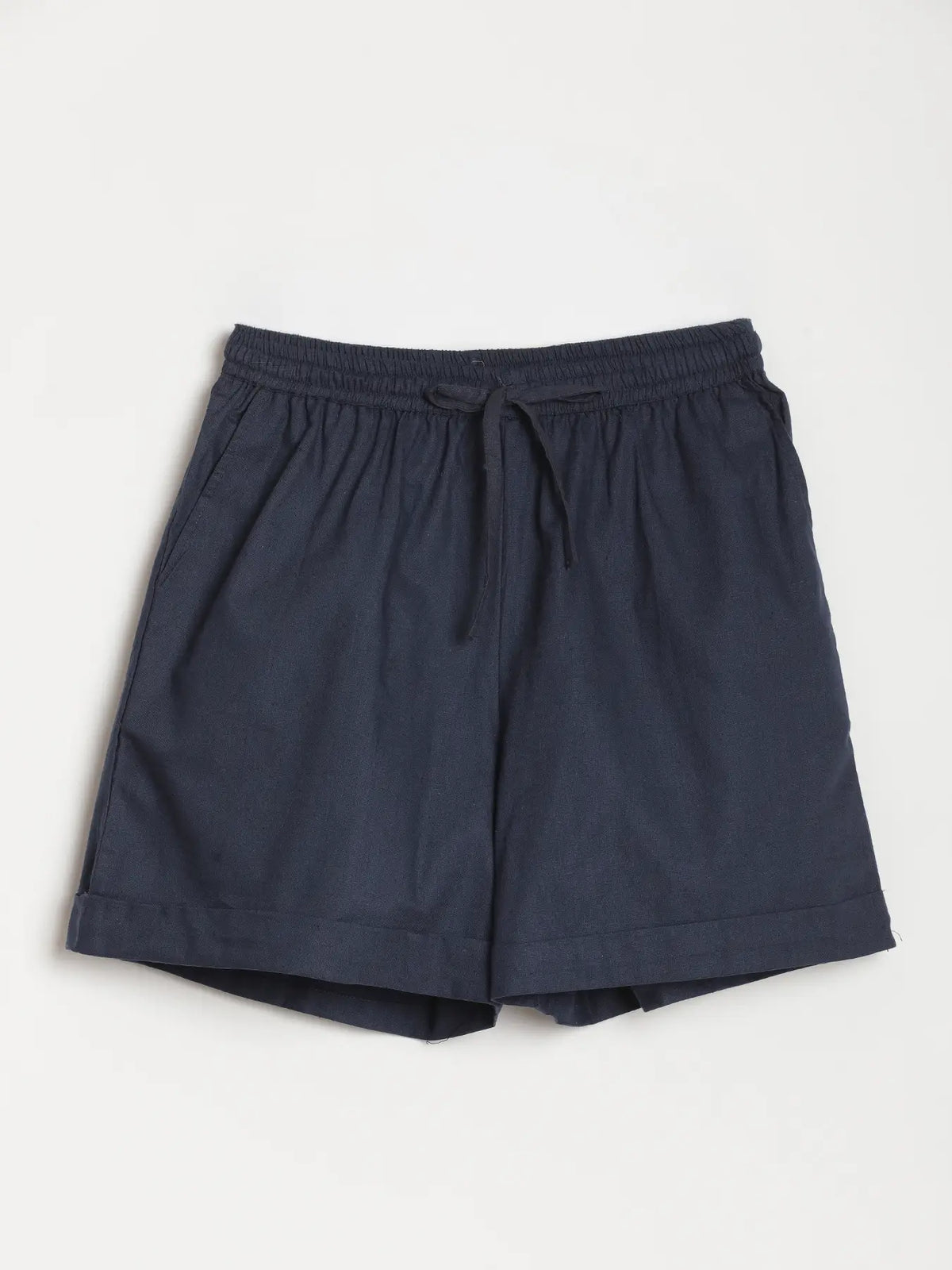 Women Navy Blue Airy Linen Shorts