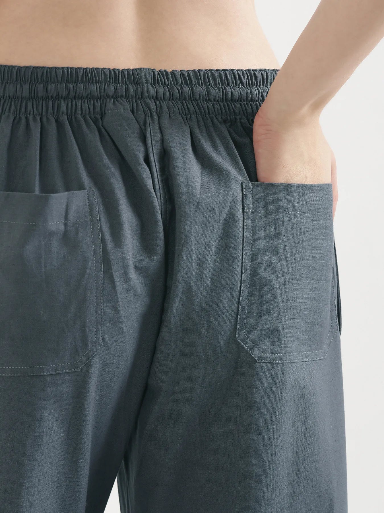Women German Grey Airy Linen Straight Pants