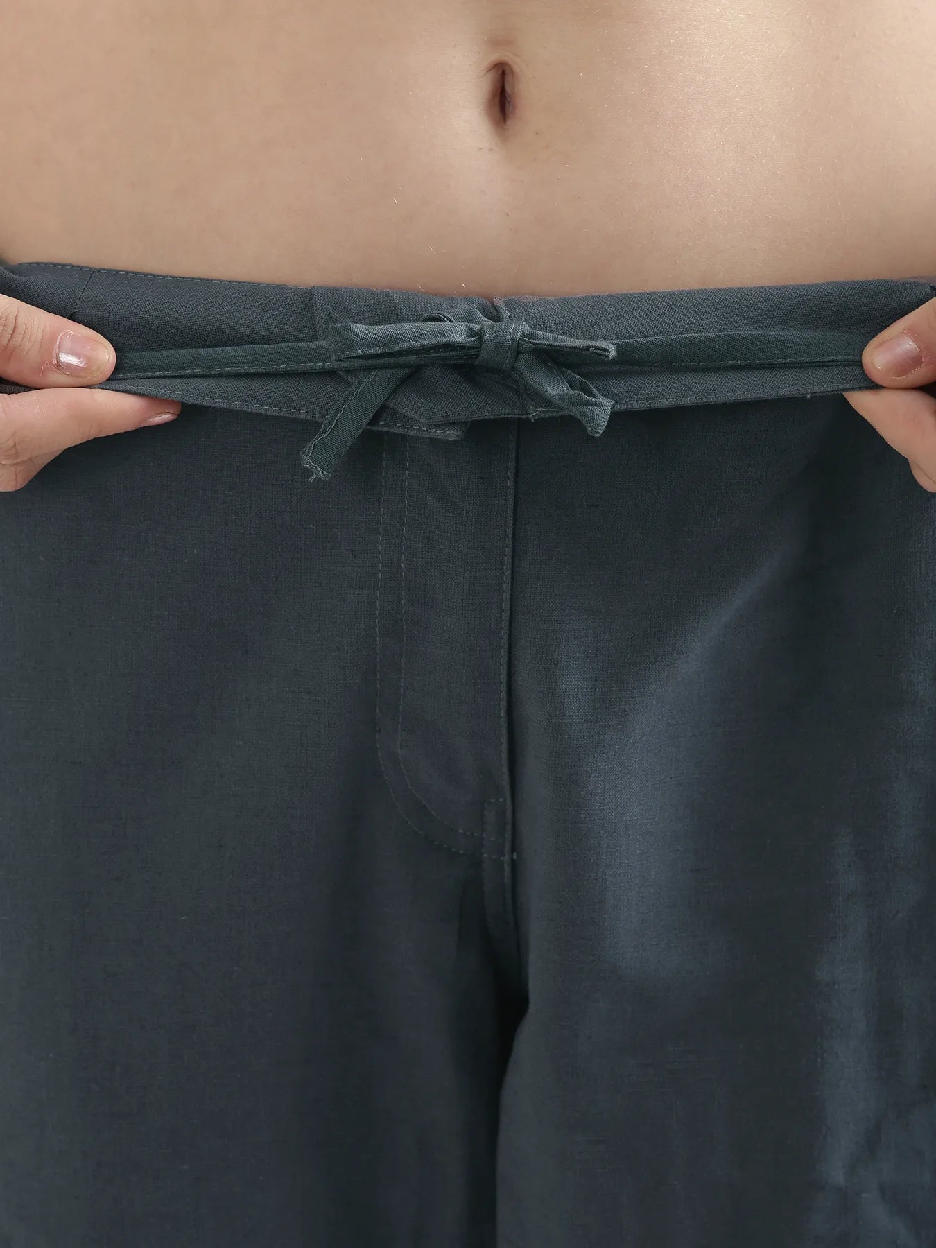 Women German Grey Airy Linen Straight Pants